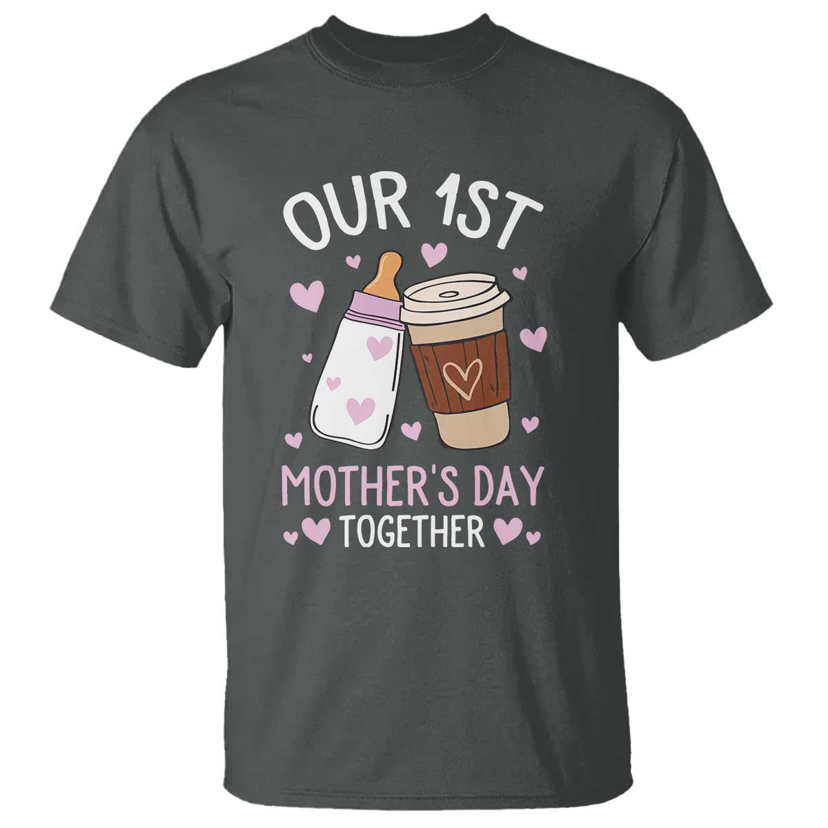 funny-our-first-mothers-day-together-t-shirt-mom-and-baby-matching-milk-coffee