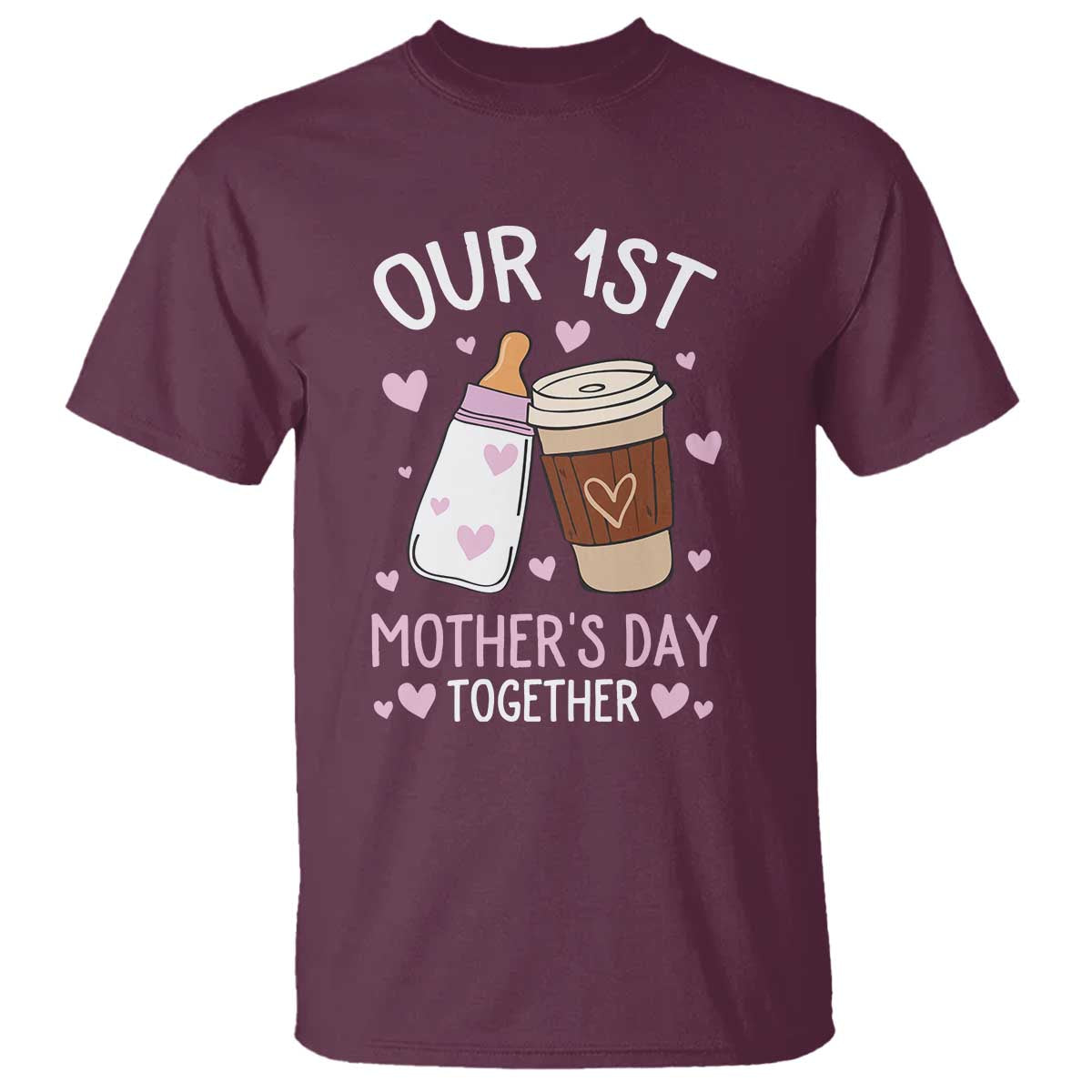 funny-our-first-mothers-day-together-t-shirt-mom-and-baby-matching-milk-coffee