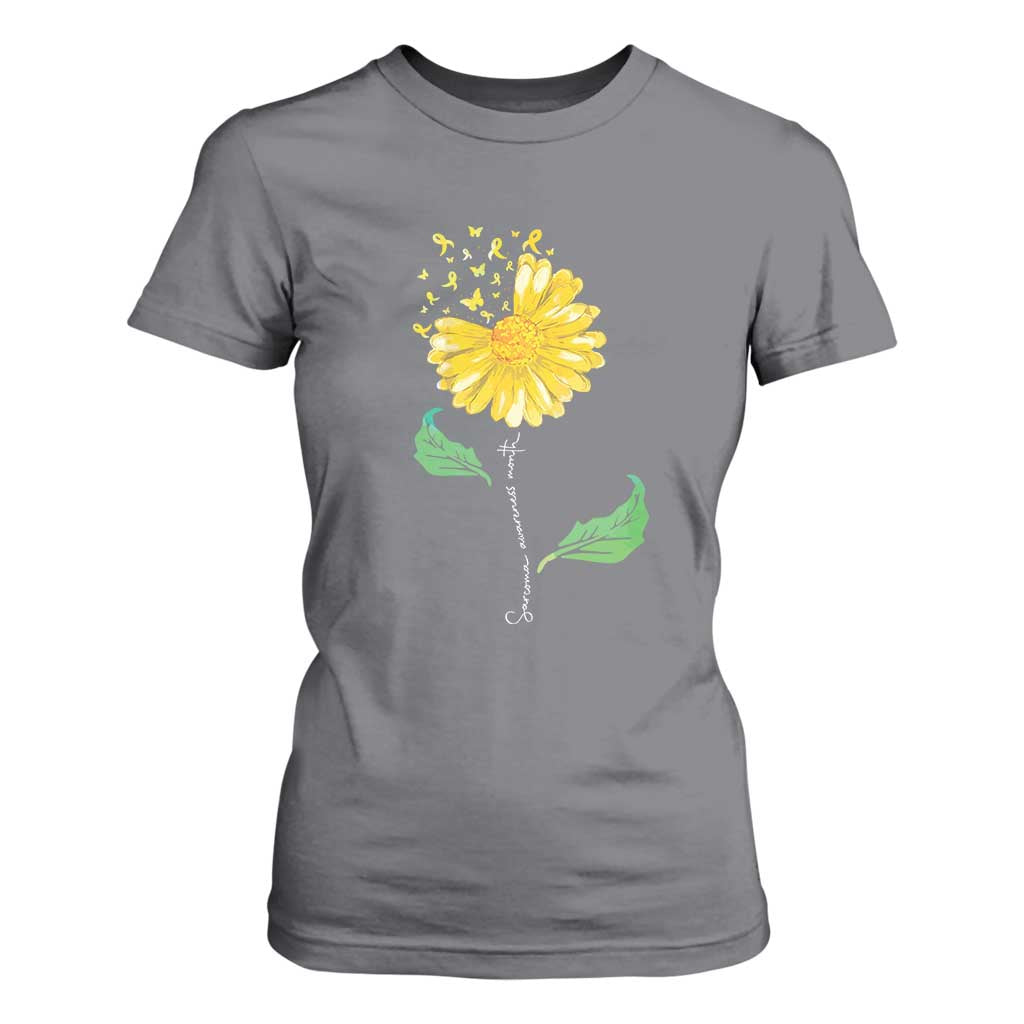 Sarcoma Support T Shirt For Women Yellow Ribbon Flower