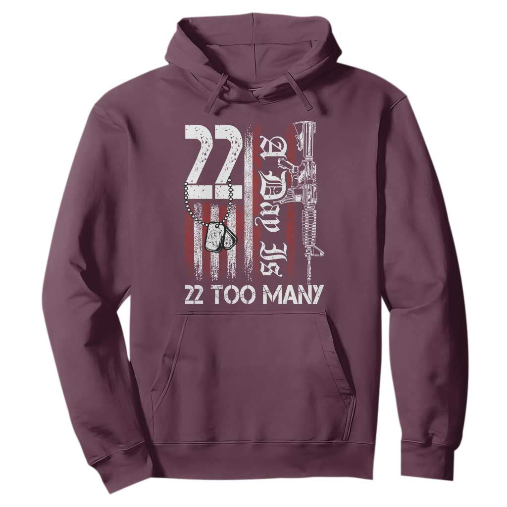 PTSD Veteran Suicide Prevention Hoodie 22 A Day Is Too Many Vintage American Flag
