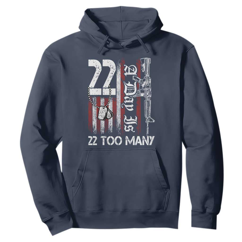 PTSD Veteran Suicide Prevention Hoodie 22 A Day Is Too Many Vintage American Flag