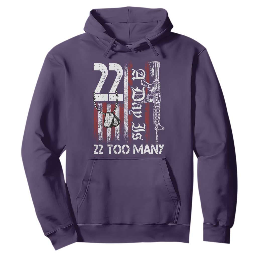 PTSD Veteran Suicide Prevention Hoodie 22 A Day Is Too Many Vintage American Flag