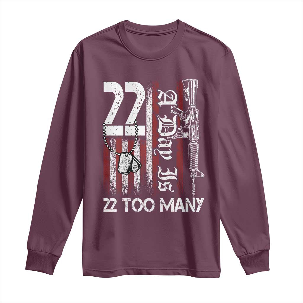 PTSD Veteran Suicide Prevention Long Sleeve Shirt 22 A Day Is Too Many Vintage American Flag