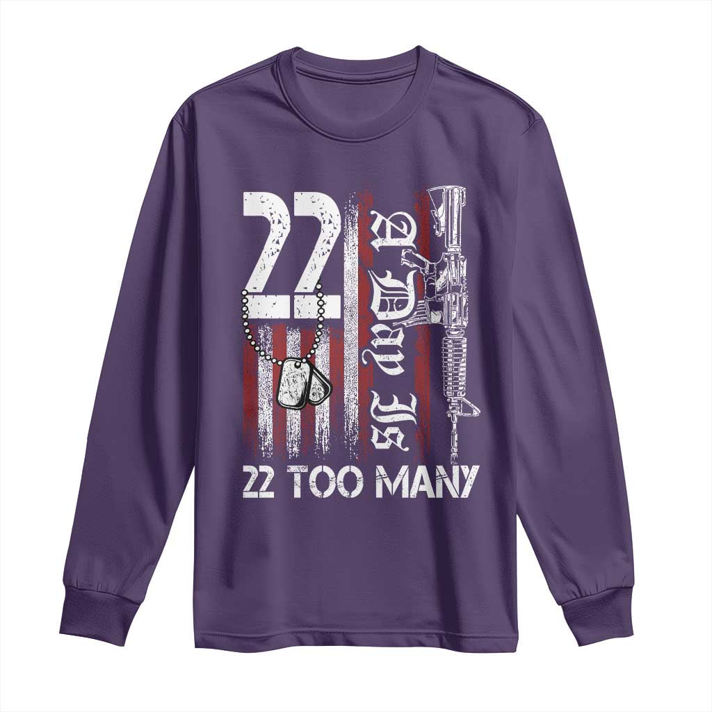 PTSD Veteran Suicide Prevention Long Sleeve Shirt 22 A Day Is Too Many Vintage American Flag