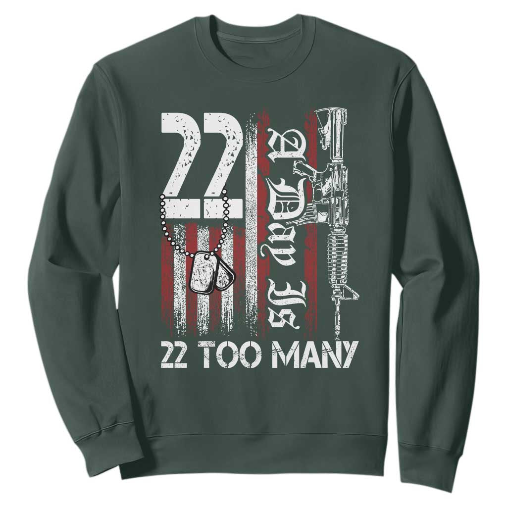 PTSD Veteran Suicide Prevention Sweatshirt 22 A Day Is Too Many Vintage American Flag