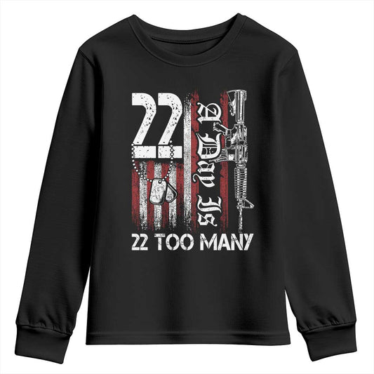 PTSD Veteran Suicide Prevention Youth Sweatshirt 22 A Day Is Too Many Vintage American Flag