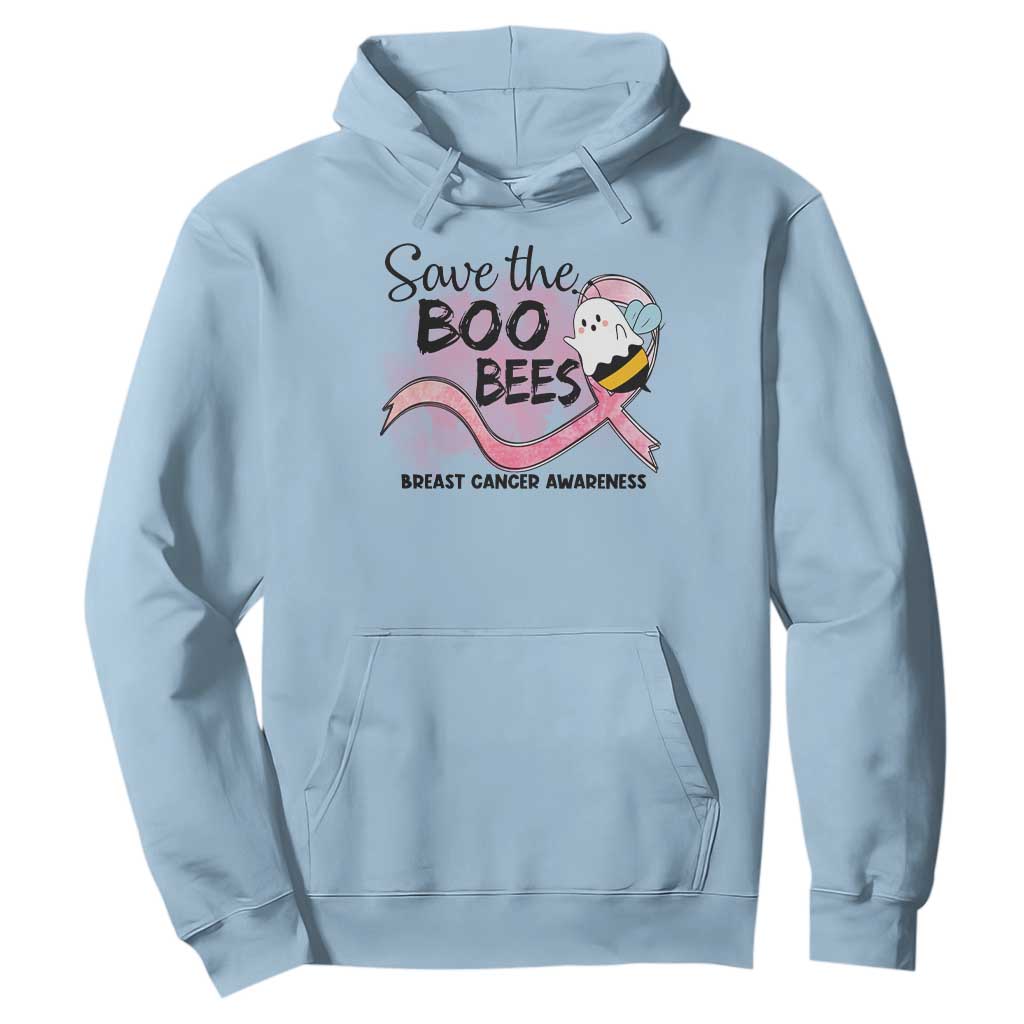 Funny Breast Cancer Support Halloween Hoodie Save The Boobees Ghost Bee Pink Ribbon
