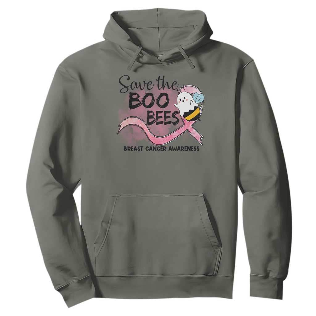 Funny Breast Cancer Support Halloween Hoodie Save The Boobees Ghost Bee Pink Ribbon