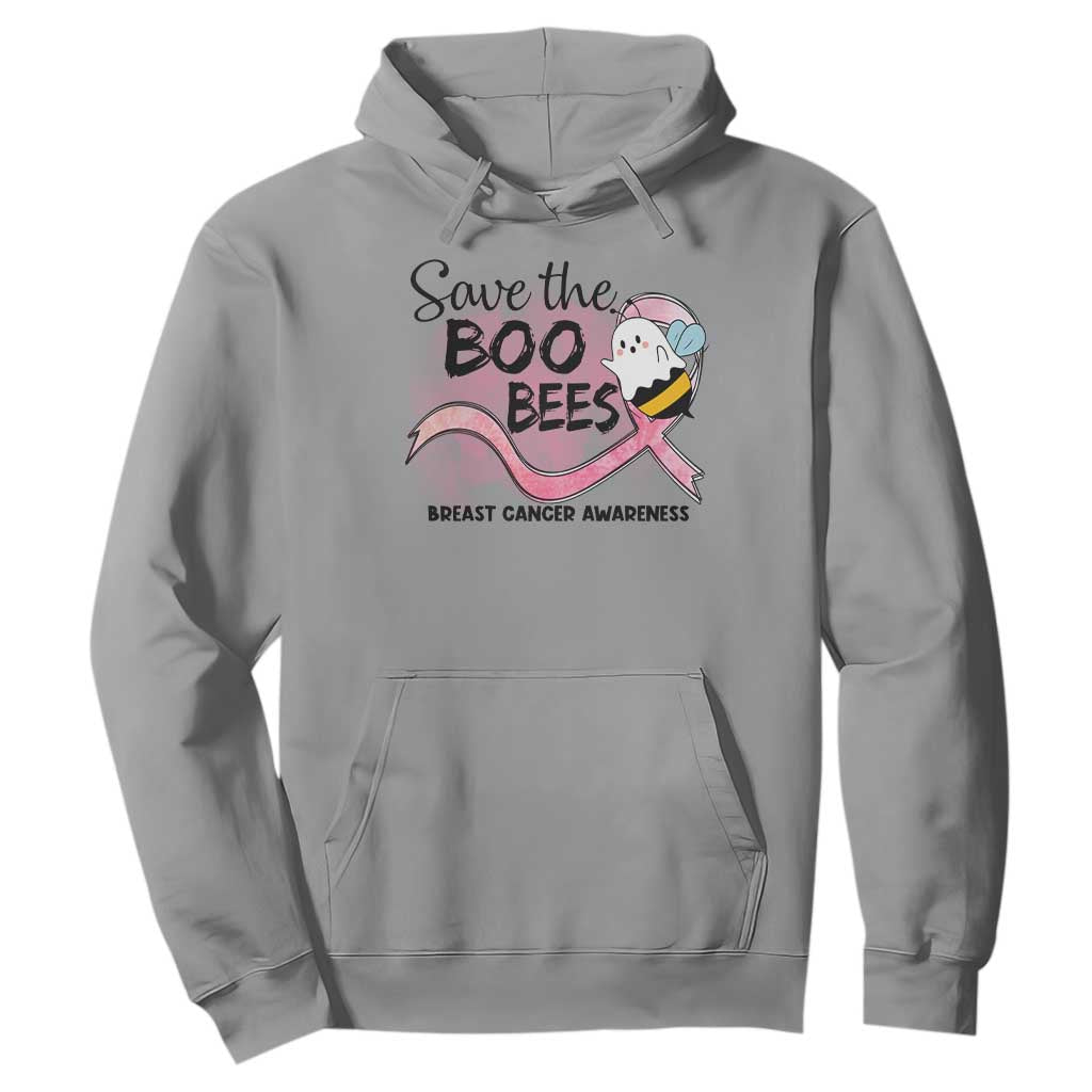 Funny Breast Cancer Support Halloween Hoodie Save The Boobees Ghost Bee Pink Ribbon
