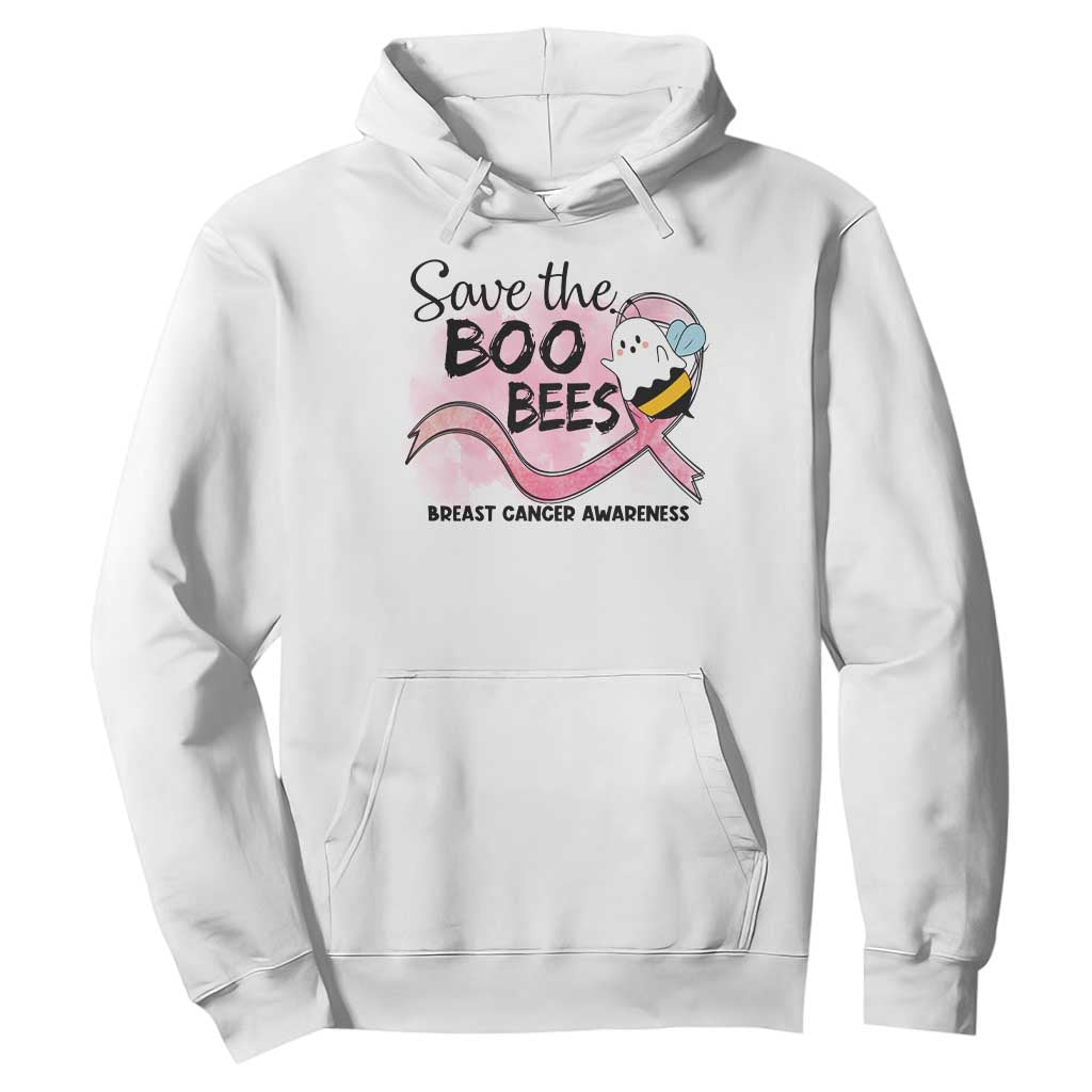Funny Breast Cancer Support Halloween Hoodie Save The Boobees Ghost Bee Pink Ribbon