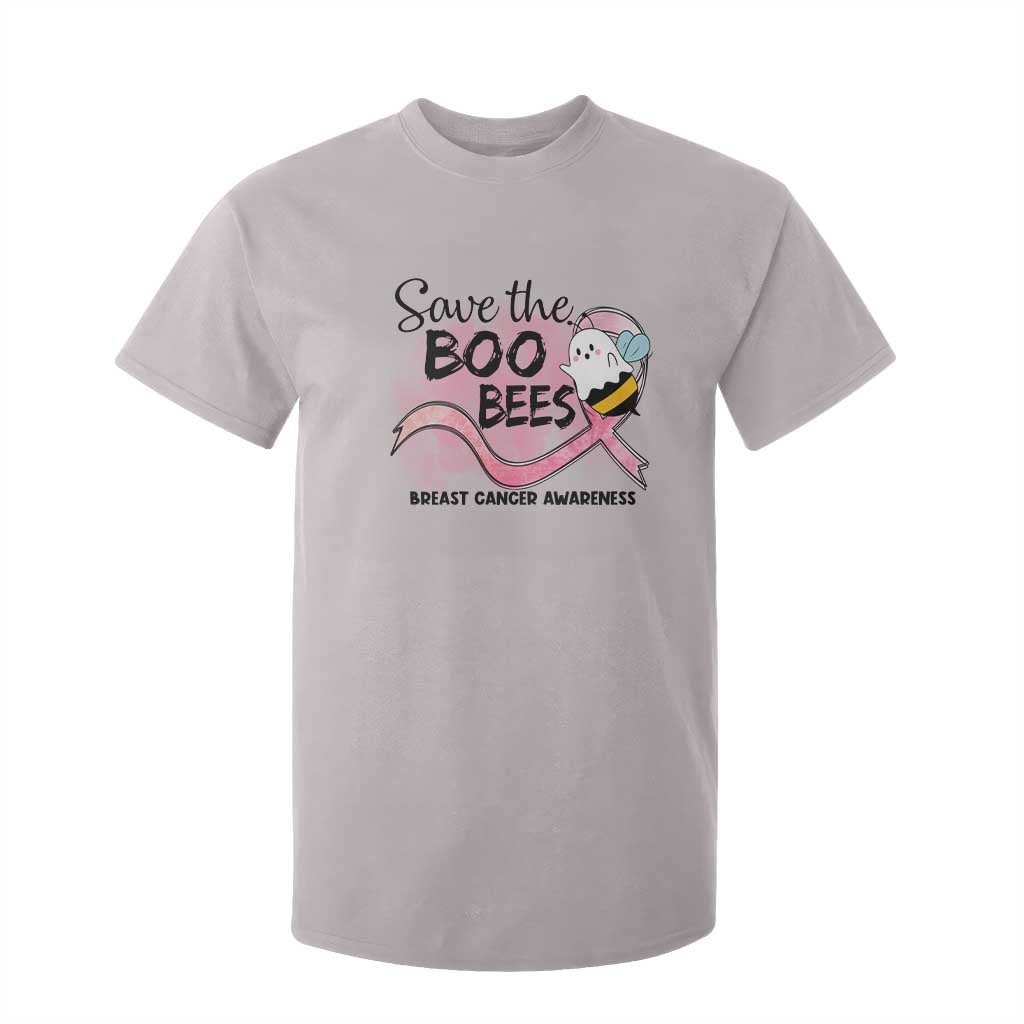 Funny Breast Cancer Support Halloween T Shirt For Kid Save The Boobees Ghost Bee Pink Ribbon