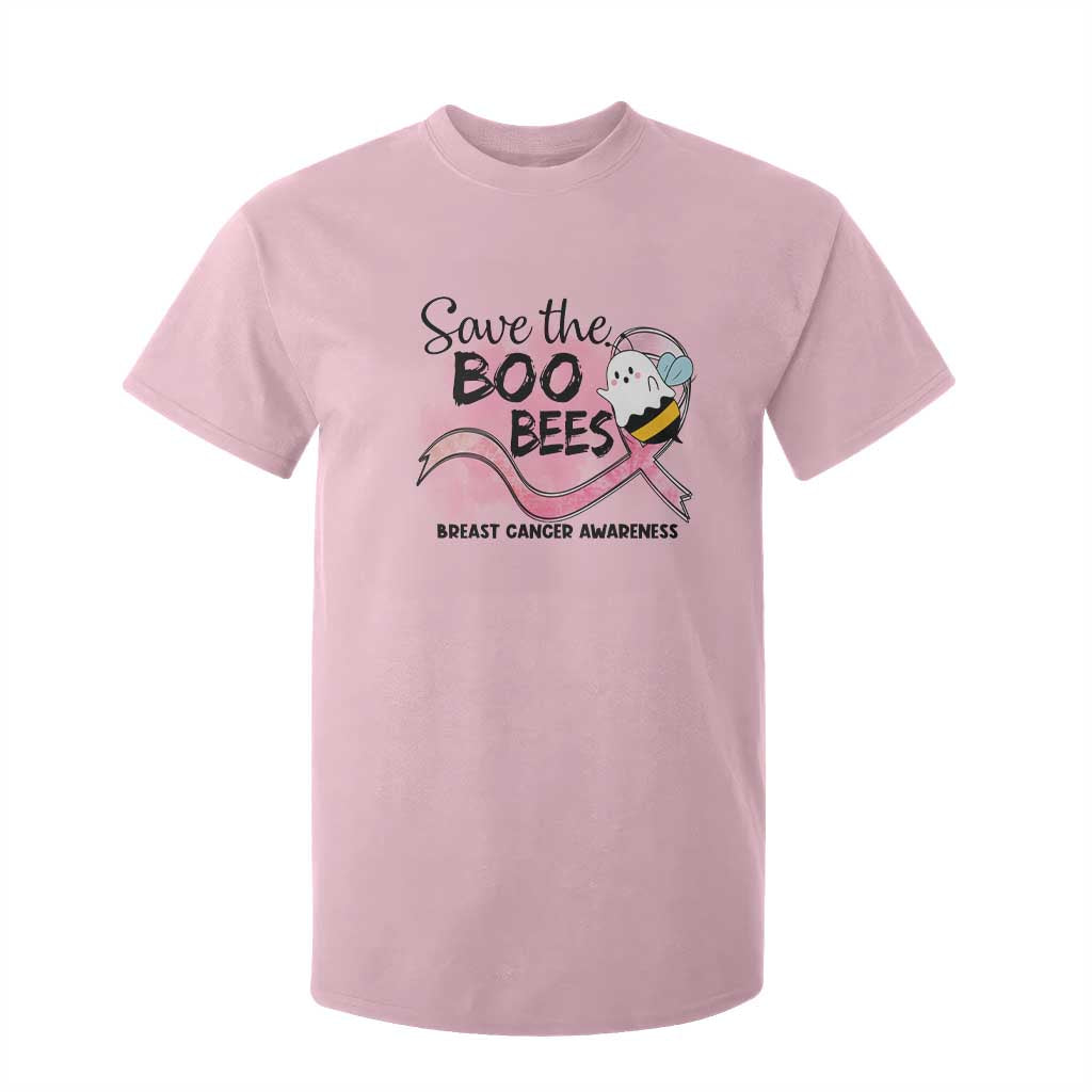 Funny Breast Cancer Support Halloween T Shirt For Kid Save The Boobees Ghost Bee Pink Ribbon