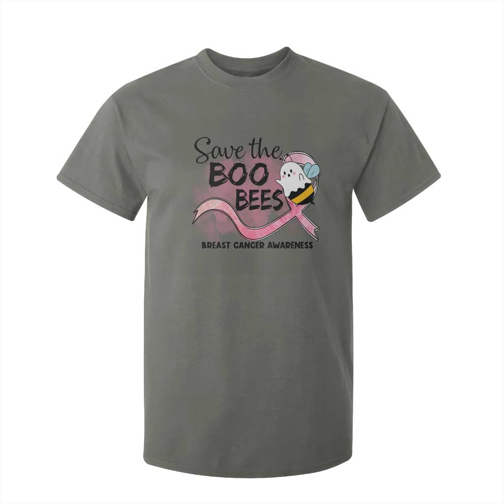 Funny Breast Cancer Support Halloween T Shirt For Kid Save The Boobees Ghost Bee Pink Ribbon