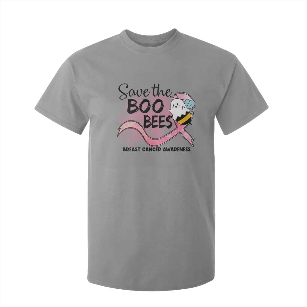 Funny Breast Cancer Support Halloween T Shirt For Kid Save The Boobees Ghost Bee Pink Ribbon