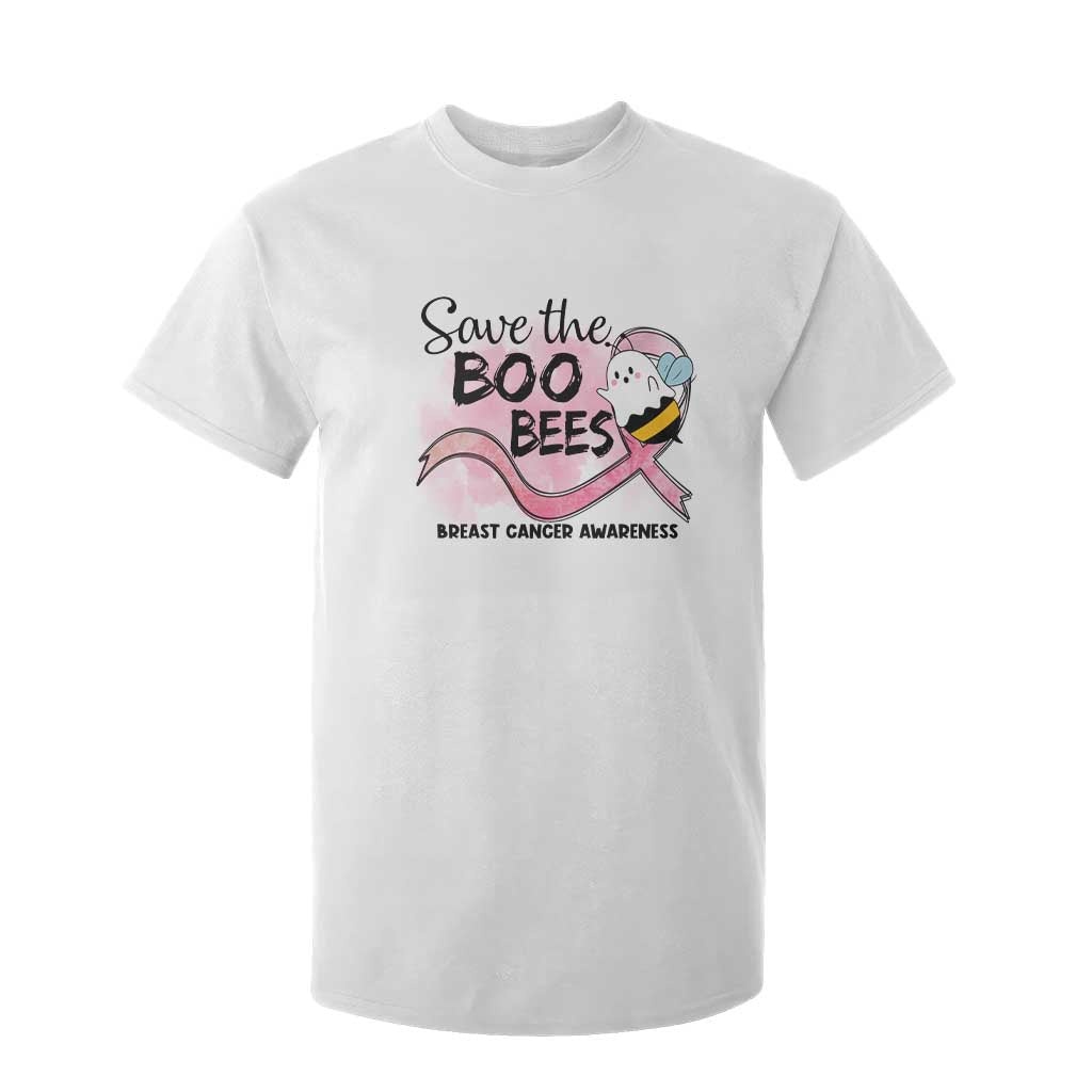 Funny Breast Cancer Support Halloween T Shirt For Kid Save The Boobees Ghost Bee Pink Ribbon
