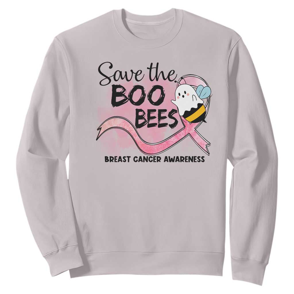 Funny Breast Cancer Support Halloween Sweatshirt Save The Boobees Ghost Bee Pink Ribbon