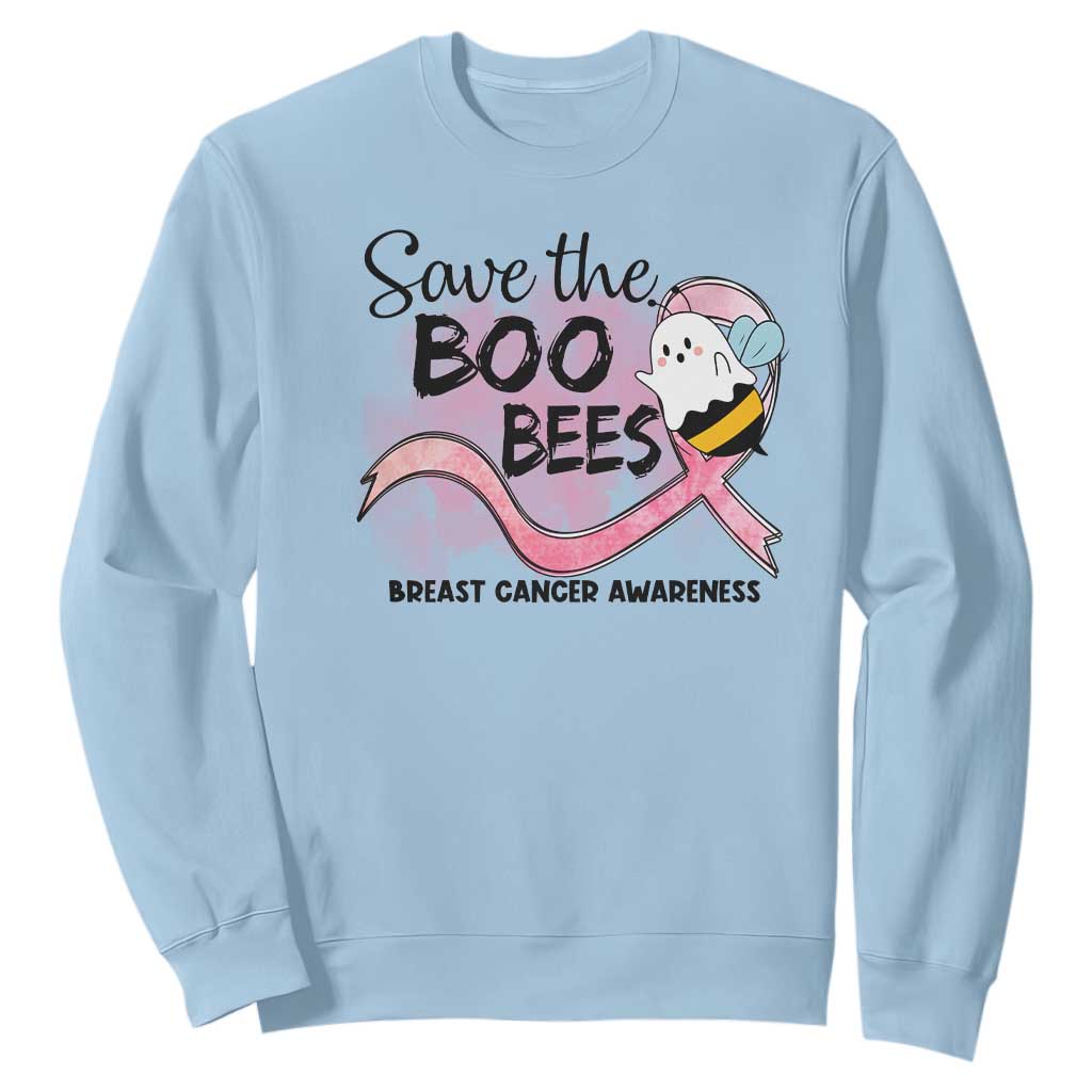 Funny Breast Cancer Support Halloween Sweatshirt Save The Boobees Ghost Bee Pink Ribbon