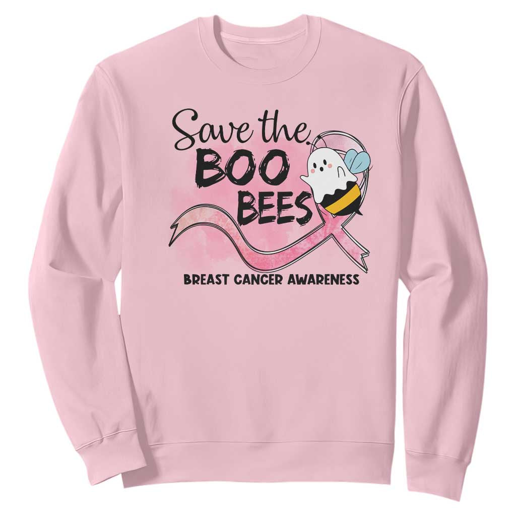 Funny Breast Cancer Support Halloween Sweatshirt Save The Boobees Ghost Bee Pink Ribbon
