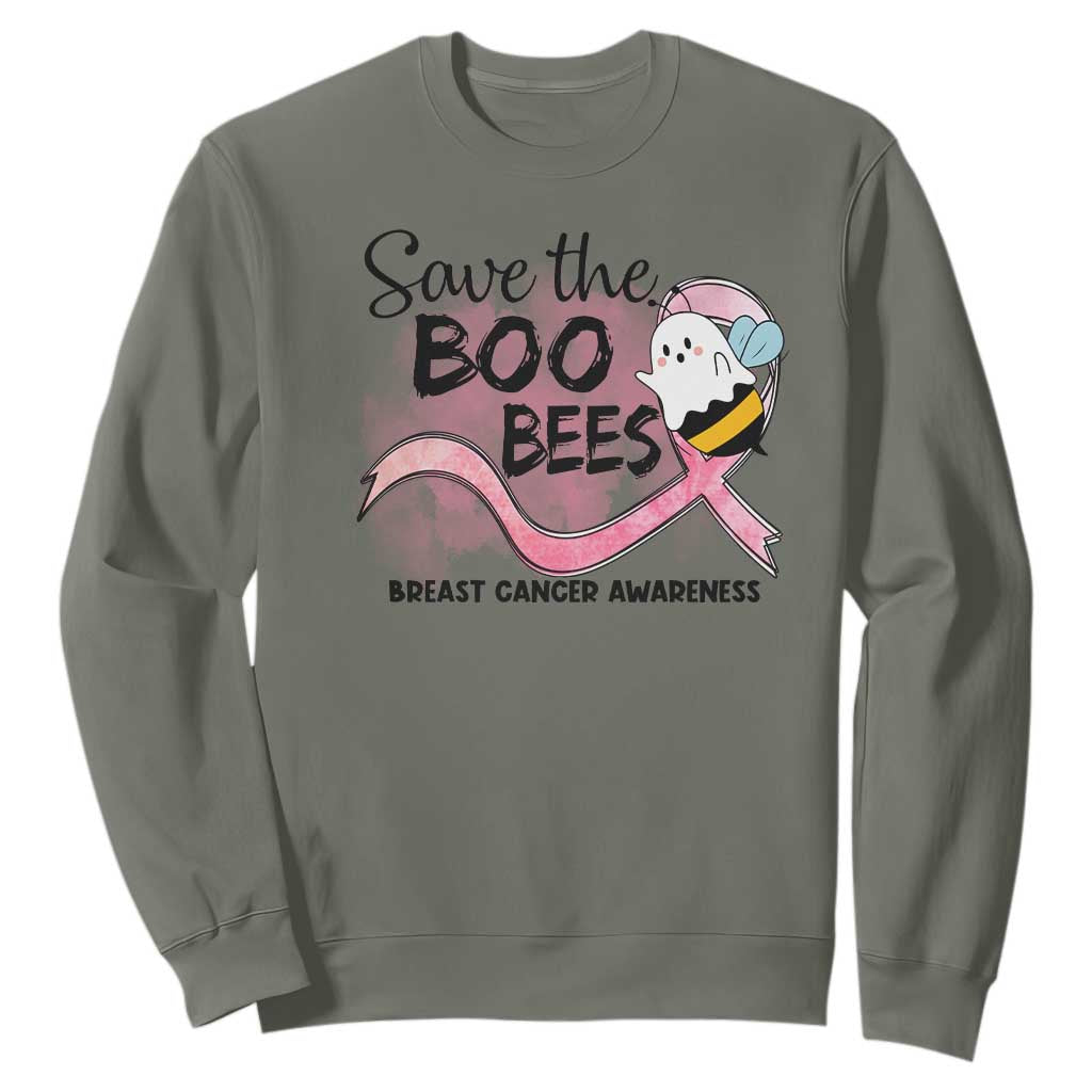 Funny Breast Cancer Support Halloween Sweatshirt Save The Boobees Ghost Bee Pink Ribbon