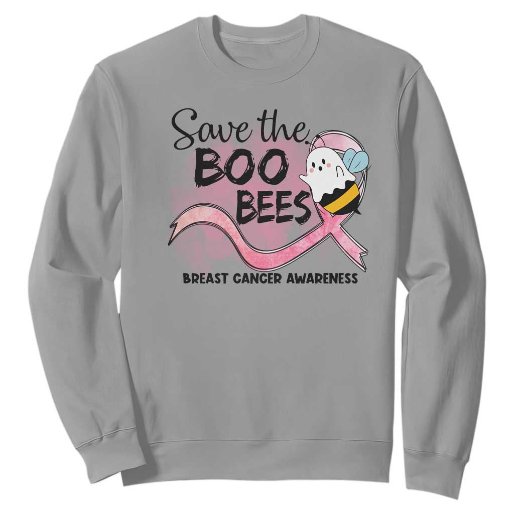 Funny Breast Cancer Support Halloween Sweatshirt Save The Boobees Ghost Bee Pink Ribbon
