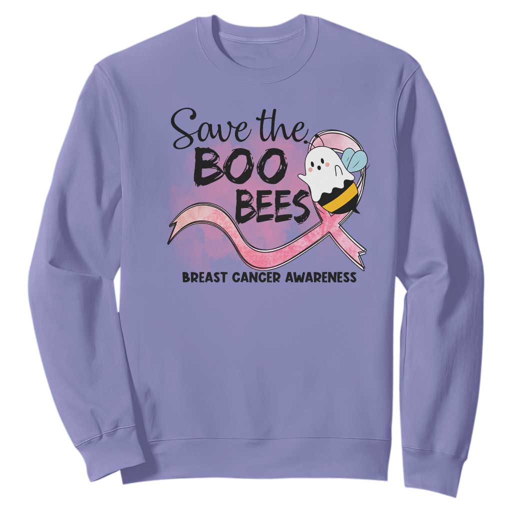 Funny Breast Cancer Support Halloween Sweatshirt Save The Boobees Ghost Bee Pink Ribbon