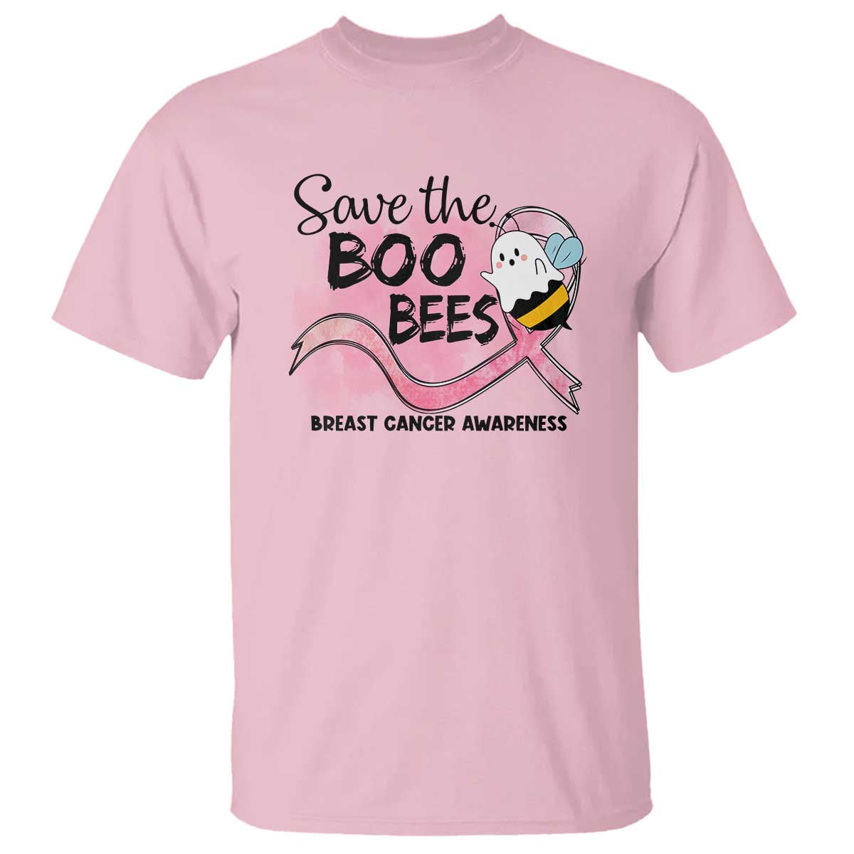 Funny Breast Cancer Support Halloween T Shirt Save The Boobees Ghost Bee Pink Ribbon