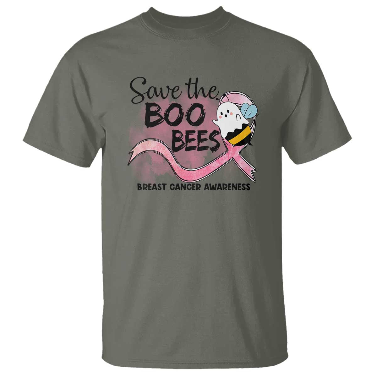 Funny Breast Cancer Support Halloween T Shirt Save The Boobees Ghost Bee Pink Ribbon