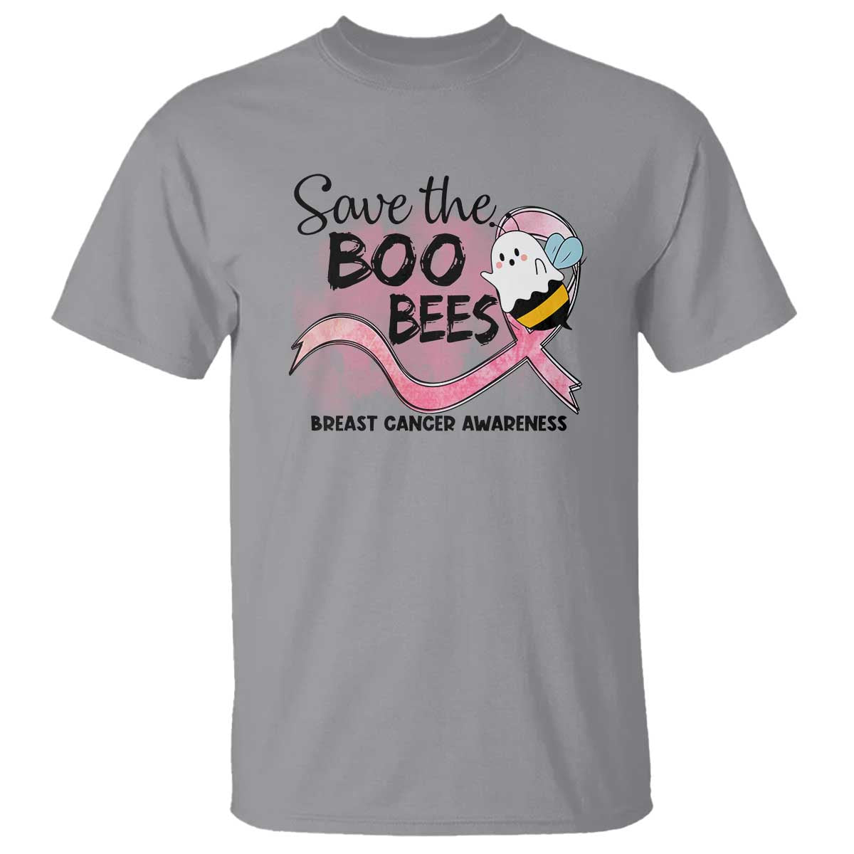 Funny Breast Cancer Support Halloween T Shirt Save The Boobees Ghost Bee Pink Ribbon