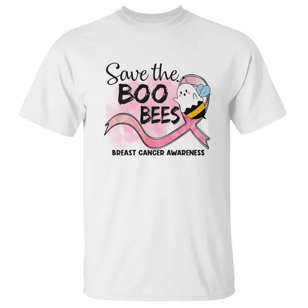 Funny Breast Cancer Support Halloween T Shirt Save The Boobees Ghost Bee Pink Ribbon