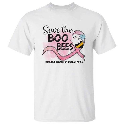 Funny Breast Cancer Support Halloween T Shirt Save The Boobees Ghost Bee Pink Ribbon