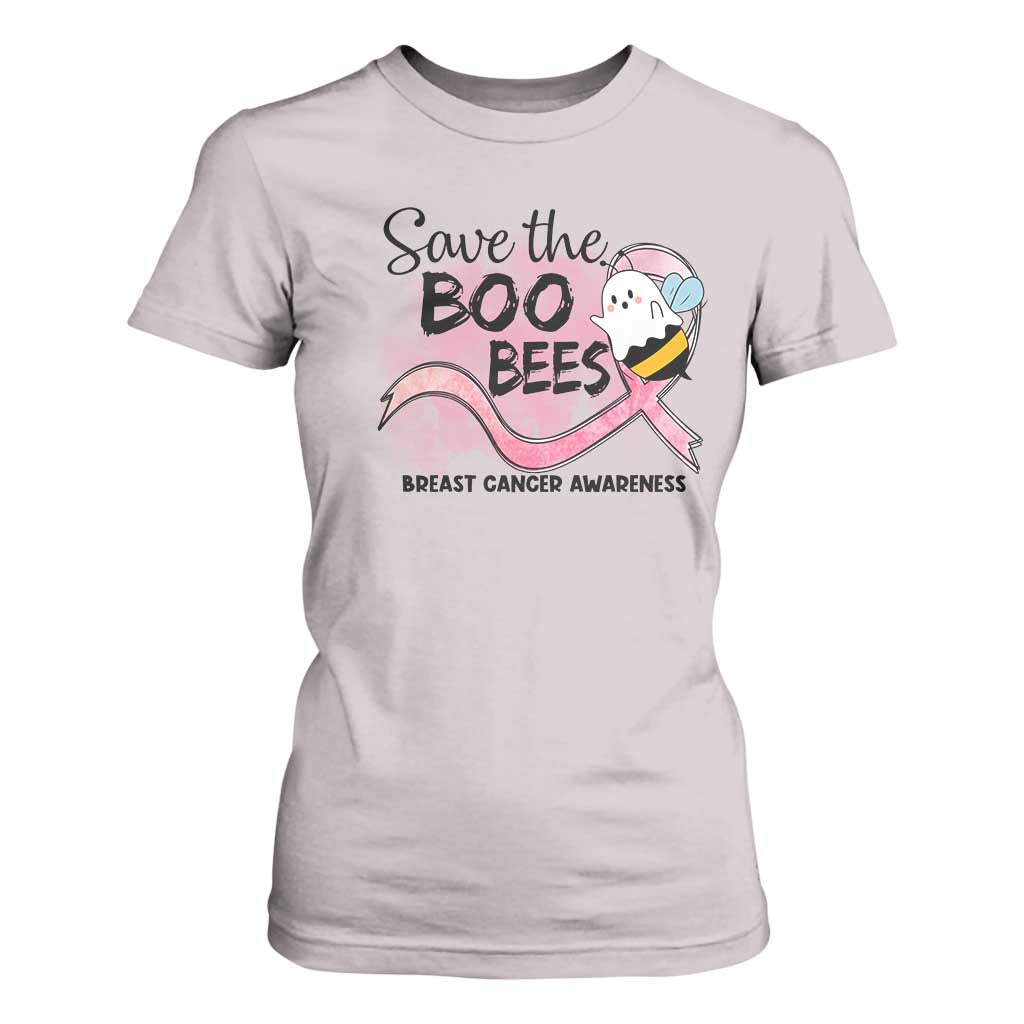 Funny Breast Cancer Support Halloween T Shirt For Women Save The Boobees Ghost Bee Pink Ribbon