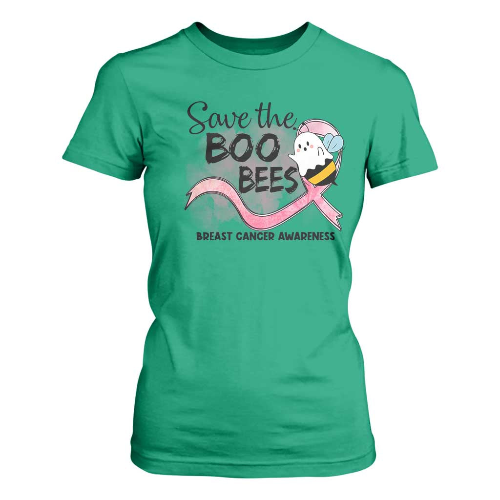 Funny Breast Cancer Support Halloween T Shirt For Women Save The Boobees Ghost Bee Pink Ribbon