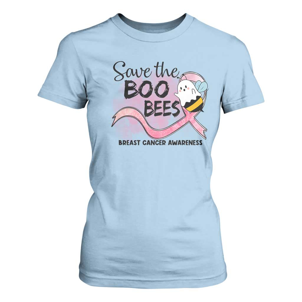 Funny Breast Cancer Support Halloween T Shirt For Women Save The Boobees Ghost Bee Pink Ribbon