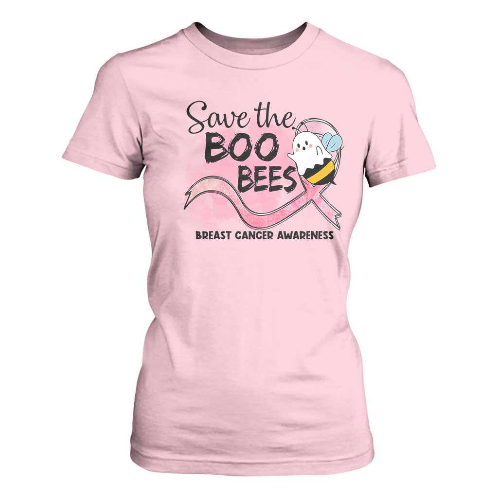 Funny Breast Cancer Support Halloween T Shirt For Women Save The Boobees Ghost Bee Pink Ribbon