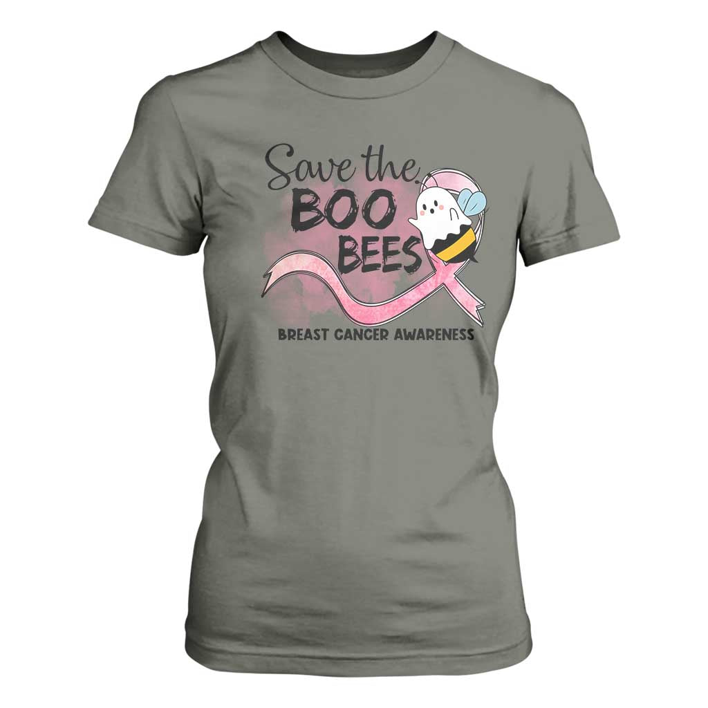 Funny Breast Cancer Support Halloween T Shirt For Women Save The Boobees Ghost Bee Pink Ribbon