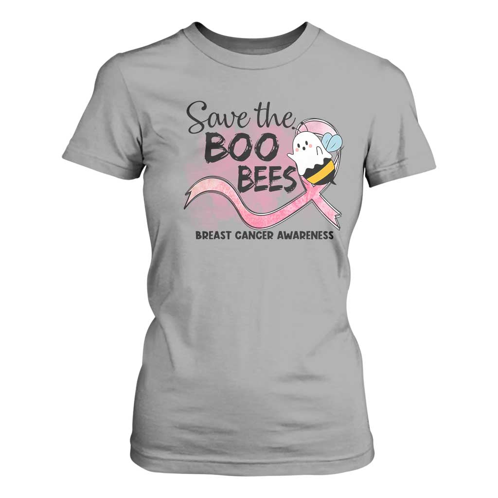 Funny Breast Cancer Support Halloween T Shirt For Women Save The Boobees Ghost Bee Pink Ribbon