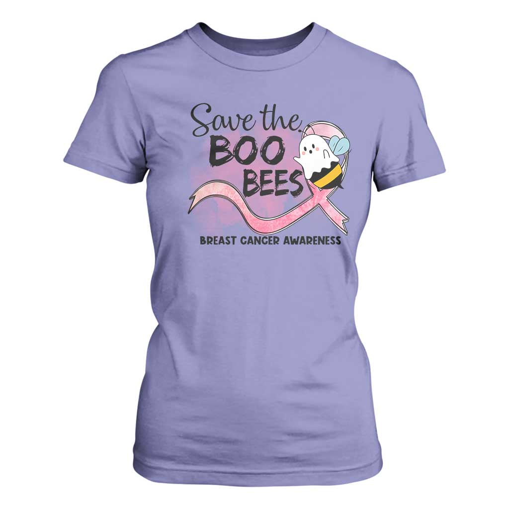 Funny Breast Cancer Support Halloween T Shirt For Women Save The Boobees Ghost Bee Pink Ribbon