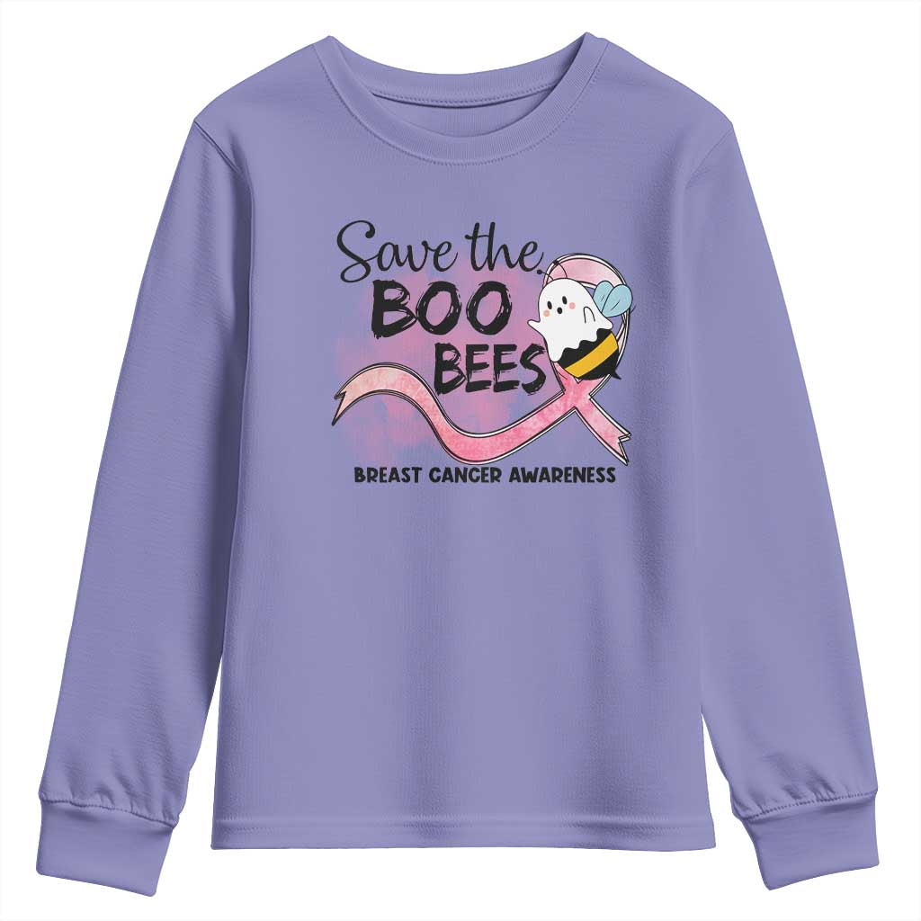 Funny Breast Cancer Support Halloween Youth Sweatshirt Save The Boobees Ghost Bee Pink Ribbon