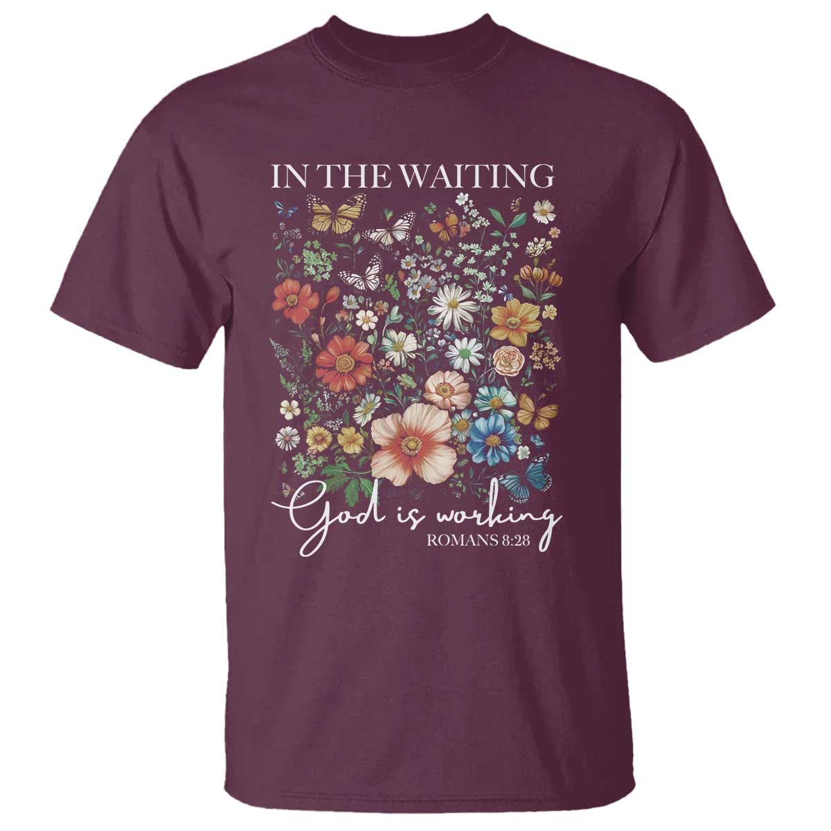 in-the-waiting-god-is-working-t-shirt-religious-christian-bible-verse-flower