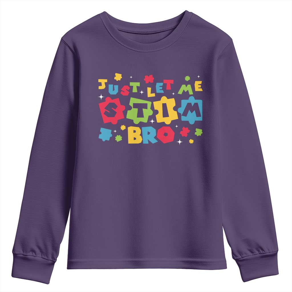 Funny Just Let Me Stim Bro Youth Sweatshirt Autism Support Puzzle