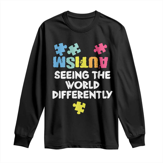 Autism Seeing The World Differently Long Sleeve Shirt Autistic Autism Support Puzzle