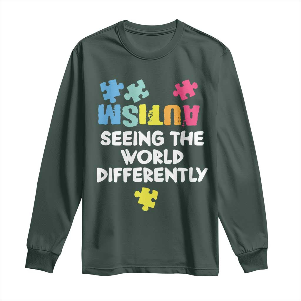 Autism Seeing The World Differently Long Sleeve Shirt Autistic Autism Support Puzzle