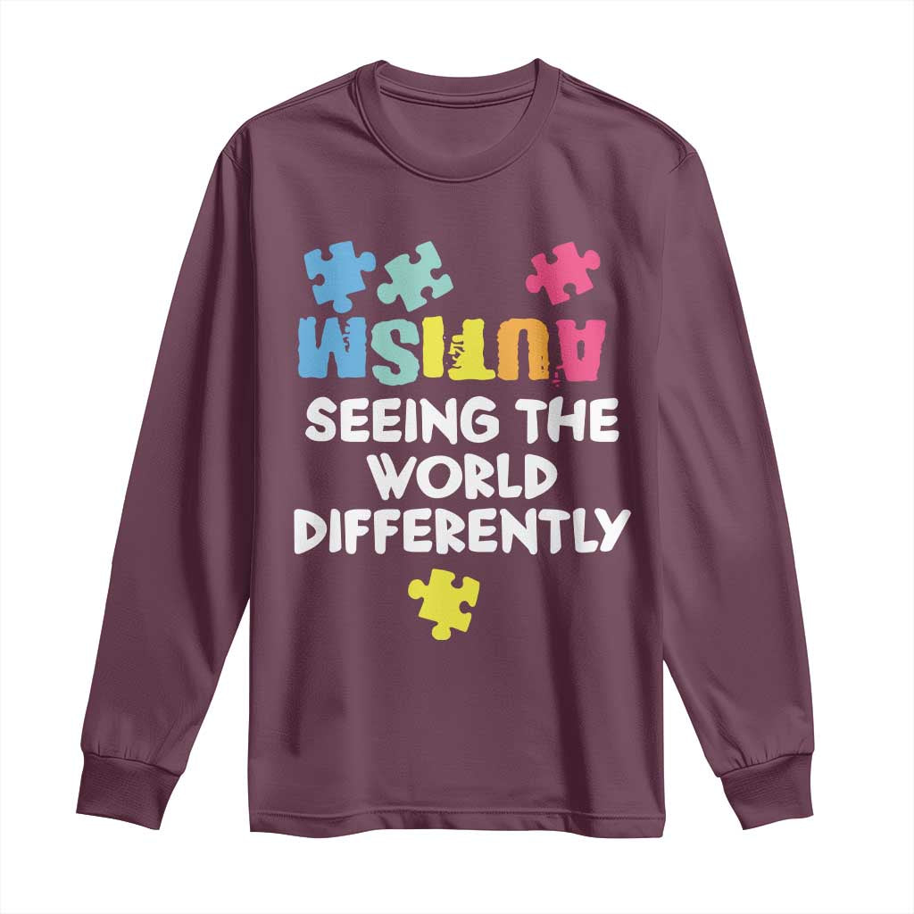 Autism Seeing The World Differently Long Sleeve Shirt Autistic Autism Support Puzzle