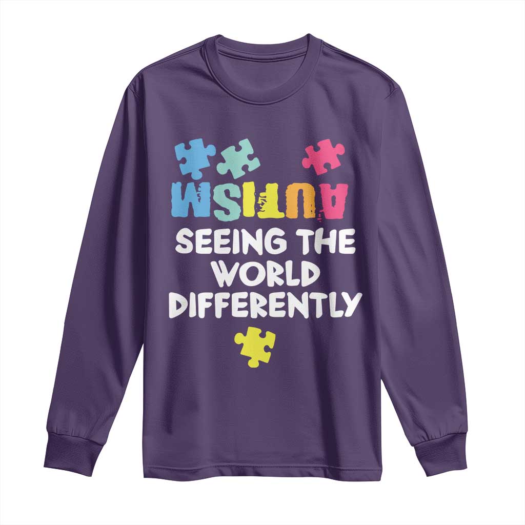 Autism Seeing The World Differently Long Sleeve Shirt Autistic Autism Support Puzzle