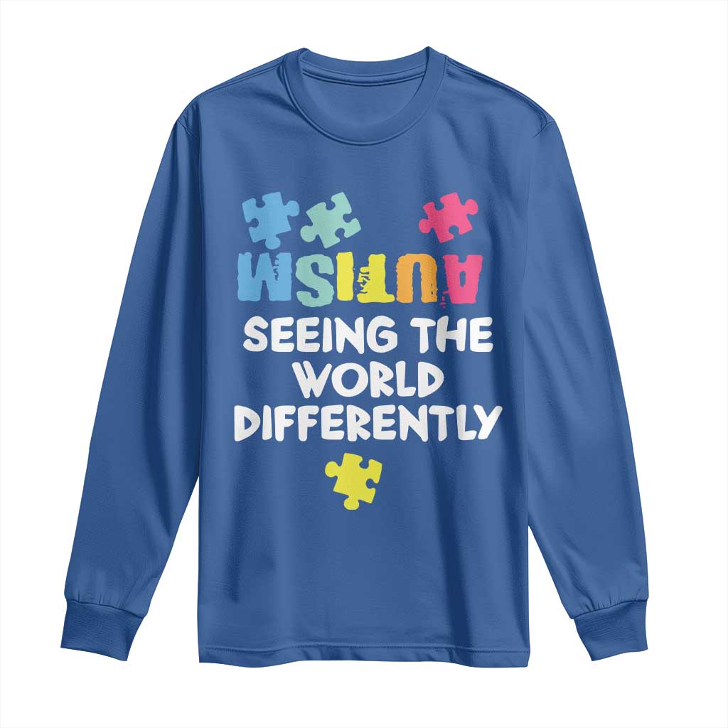 Autism Seeing The World Differently Long Sleeve Shirt Autistic Autism Support Puzzle