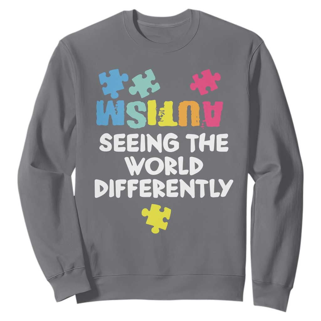 Autism Seeing The World Differently Sweatshirt Autistic Autism Support Puzzle