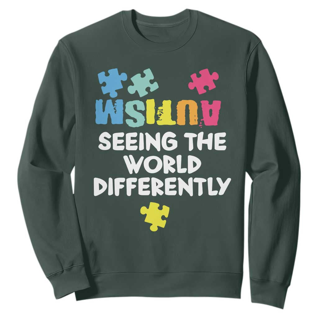 Autism Seeing The World Differently Sweatshirt Autistic Autism Support Puzzle