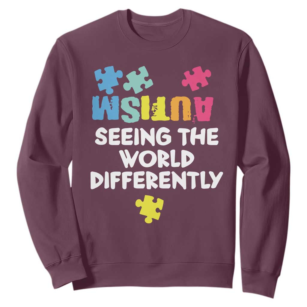 Autism Seeing The World Differently Sweatshirt Autistic Autism Support Puzzle