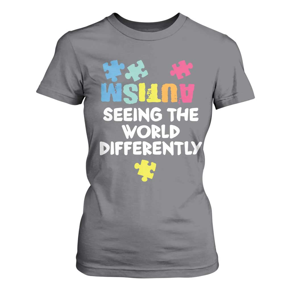 Autism Seeing The World Differently T Shirt For Women Autistic Autism Support Puzzle