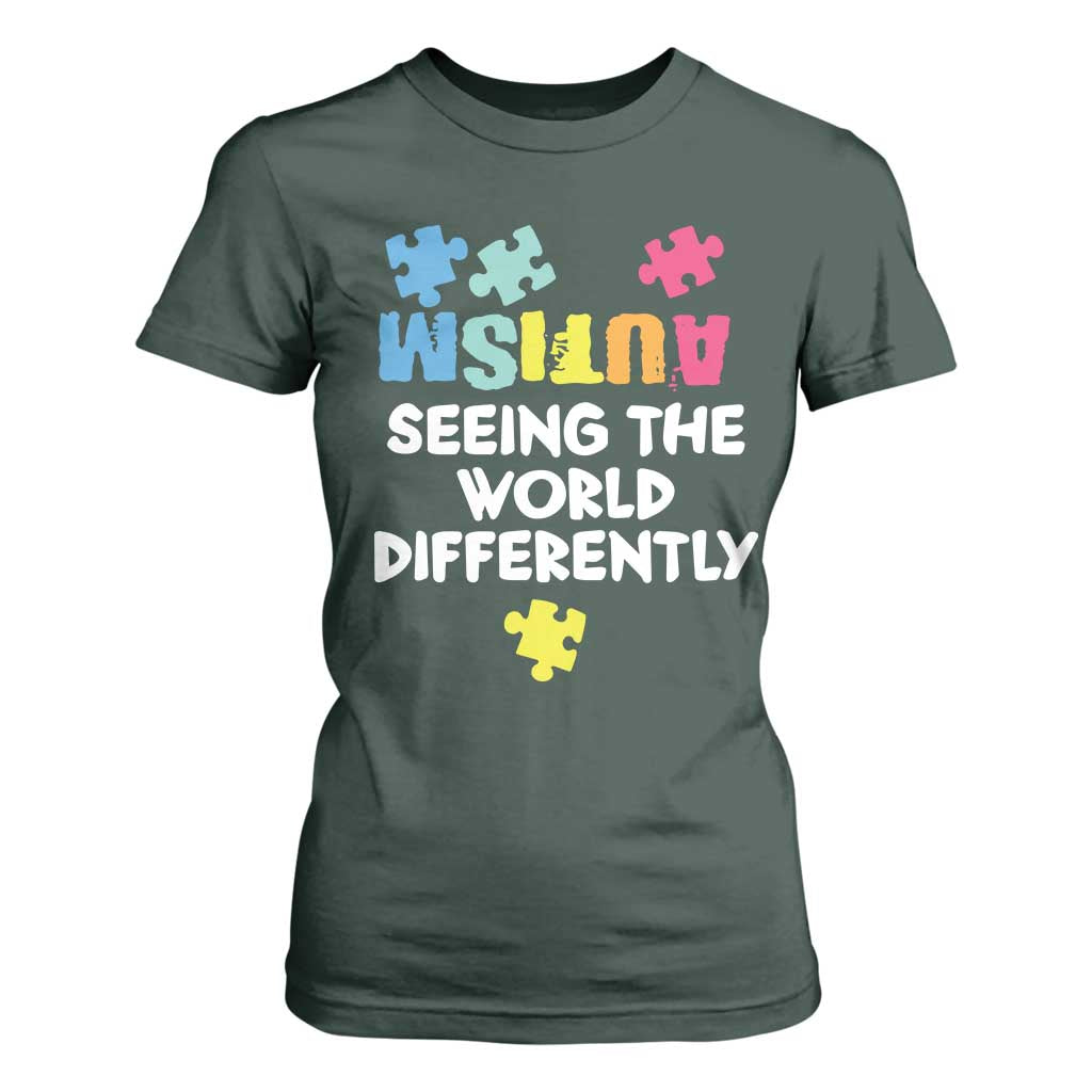Autism Seeing The World Differently T Shirt For Women Autistic Autism Support Puzzle